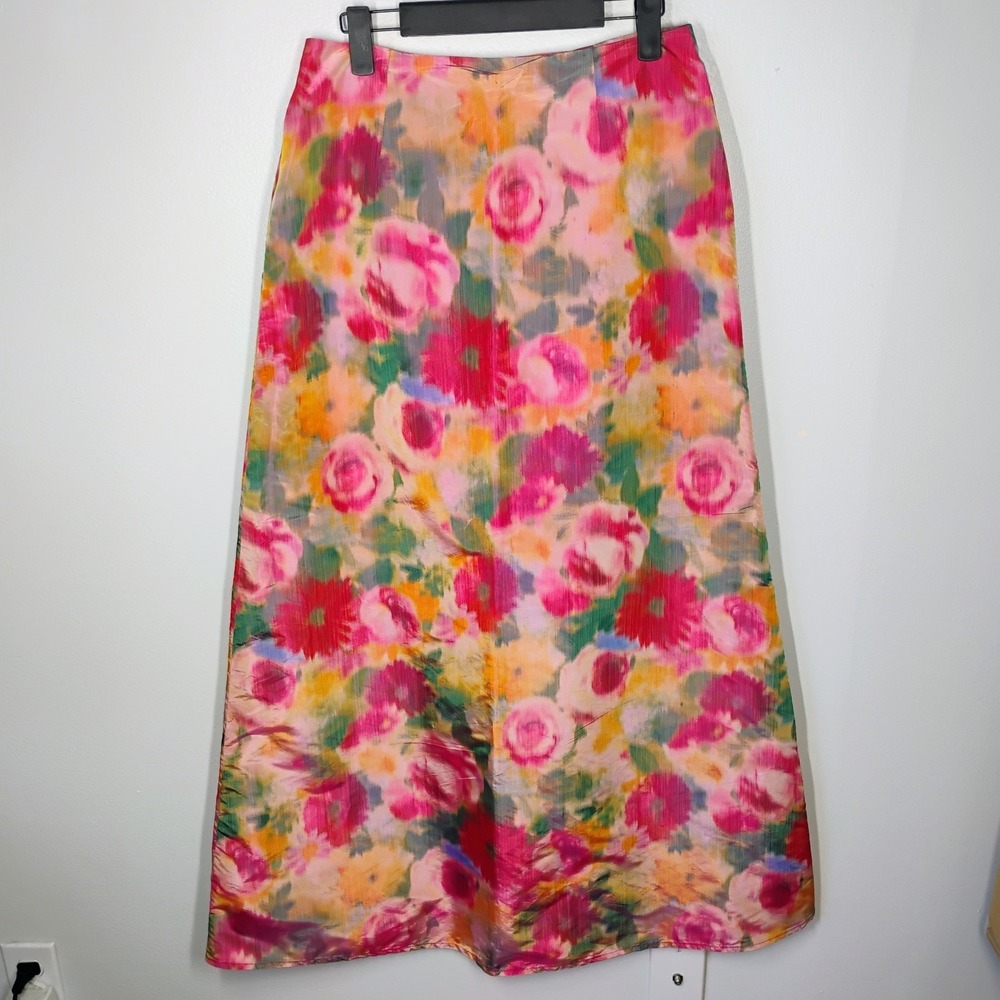 Vtg 90s Cache Maxi Skirt Womens 6 Multicolor Floral Fairy Ethereal Hoco Prom